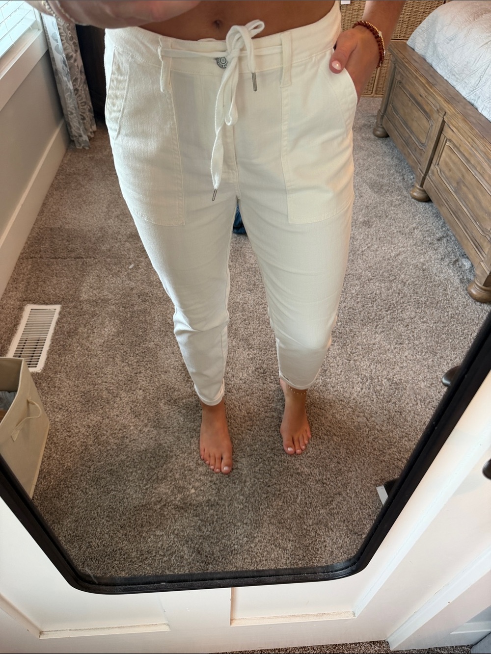 Women’s Cream Drawstring Waist Utility Pants Judy Blue